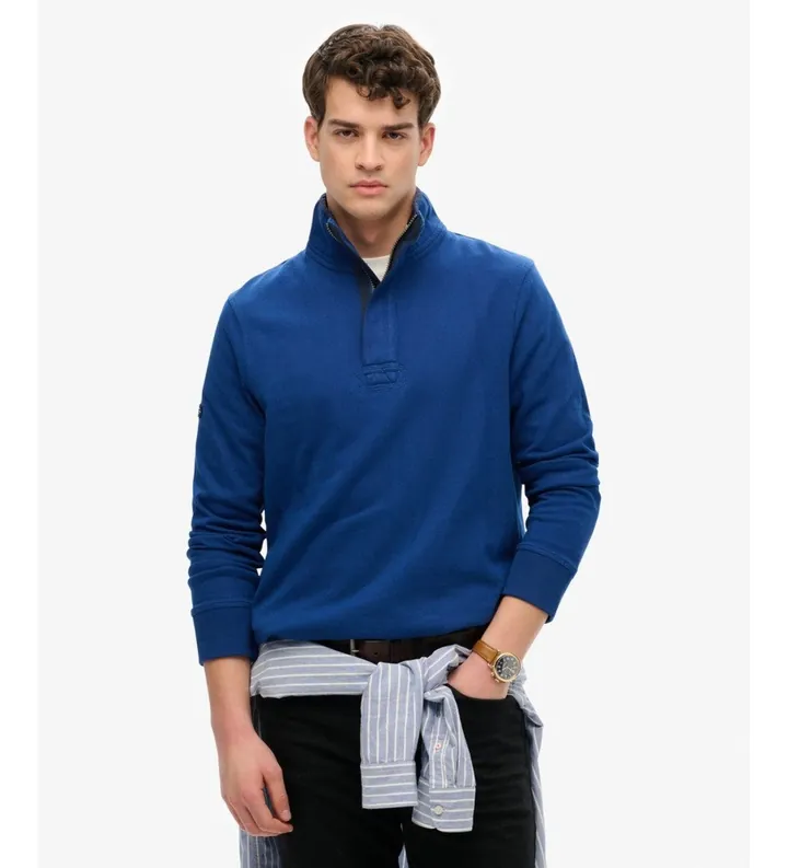 Superdry para hombre. M2014057A Sudadera con media cremallera Cotton Classic Half azul (L), Casual, Algodón, Marino