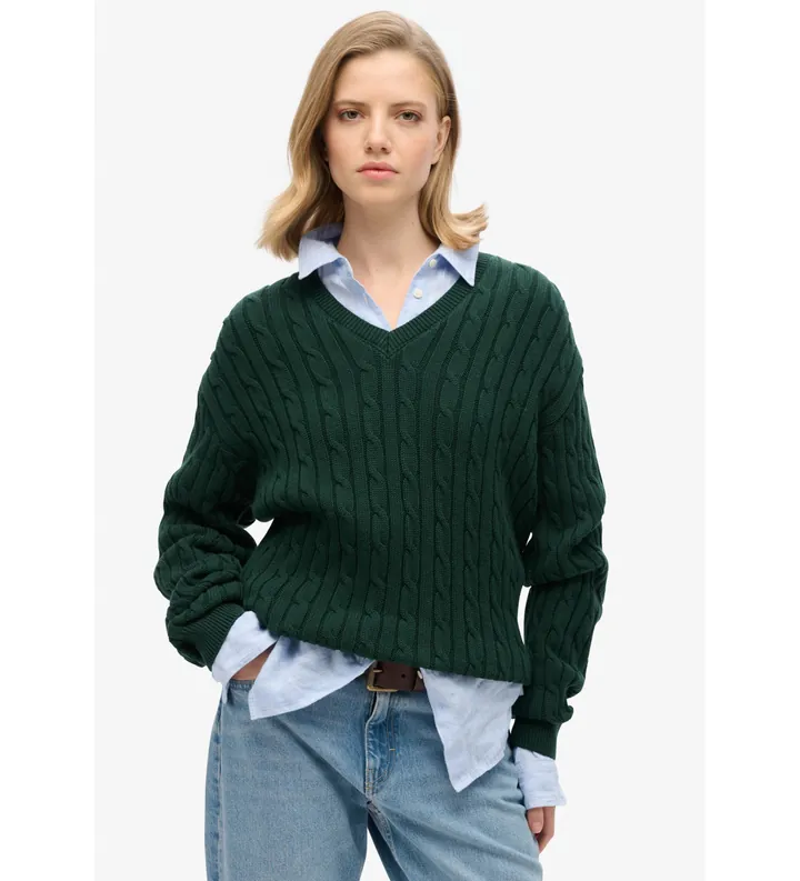 Superdry para mujer. W6110588A Jersey Oversize Cable verde (S/M), Casual, Algodón