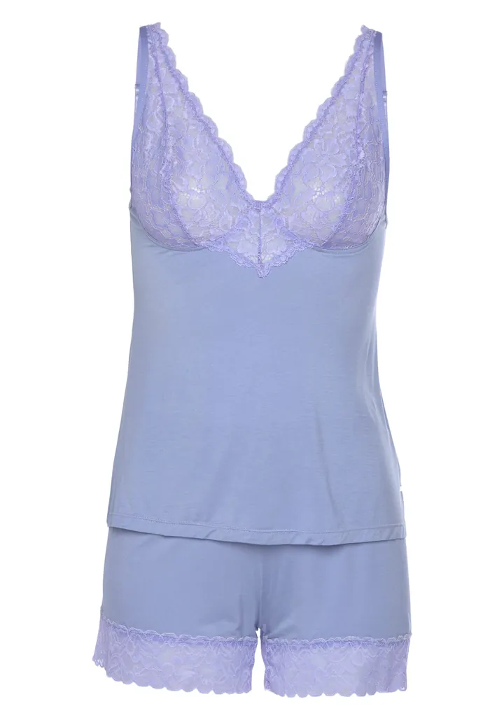 LASCANA Pijama de pantalón corto 'Summer Lace' lila