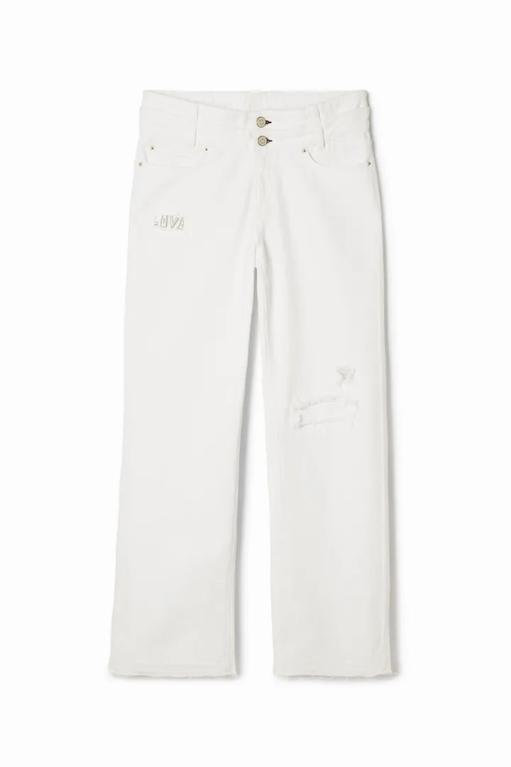 Desigual, Pantalón largo denim, Algodon, Blanco, 28