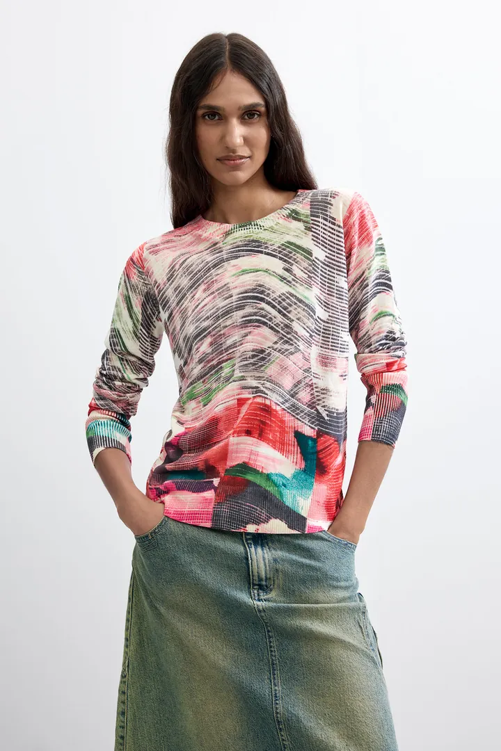 Desigual, Jersey Estampado Fino, Mujer, Rojo, L