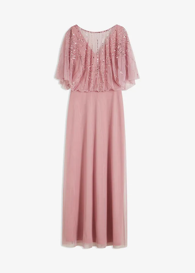 Vestido maxi de tul fino con bordado de lentejuelas