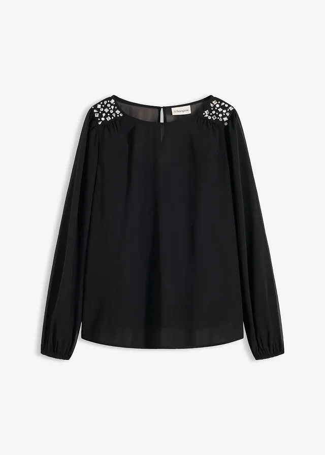 Blusa de gasa con adornos de piedras brillantes