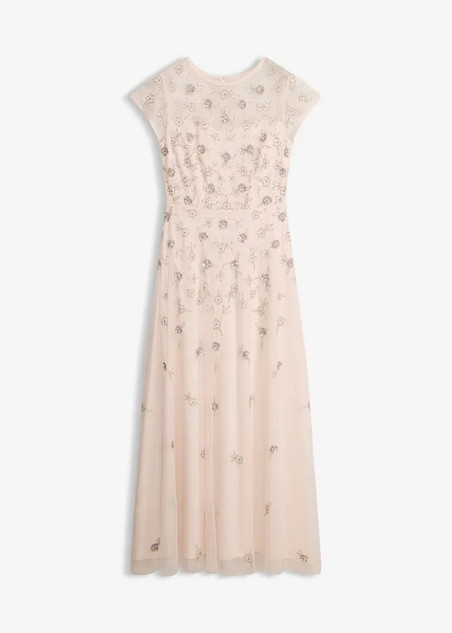 Vestido de noche de tul delicado con bordado de lentejuelas