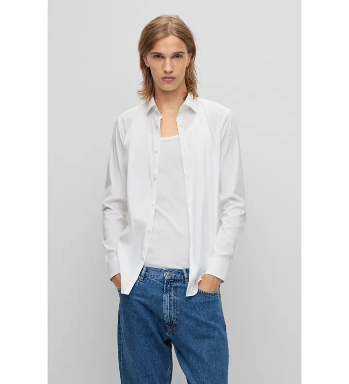 HUGO para hombre. 50484023 Camisa Kenno blanco (37), Casual, Algodón, Manga larga
