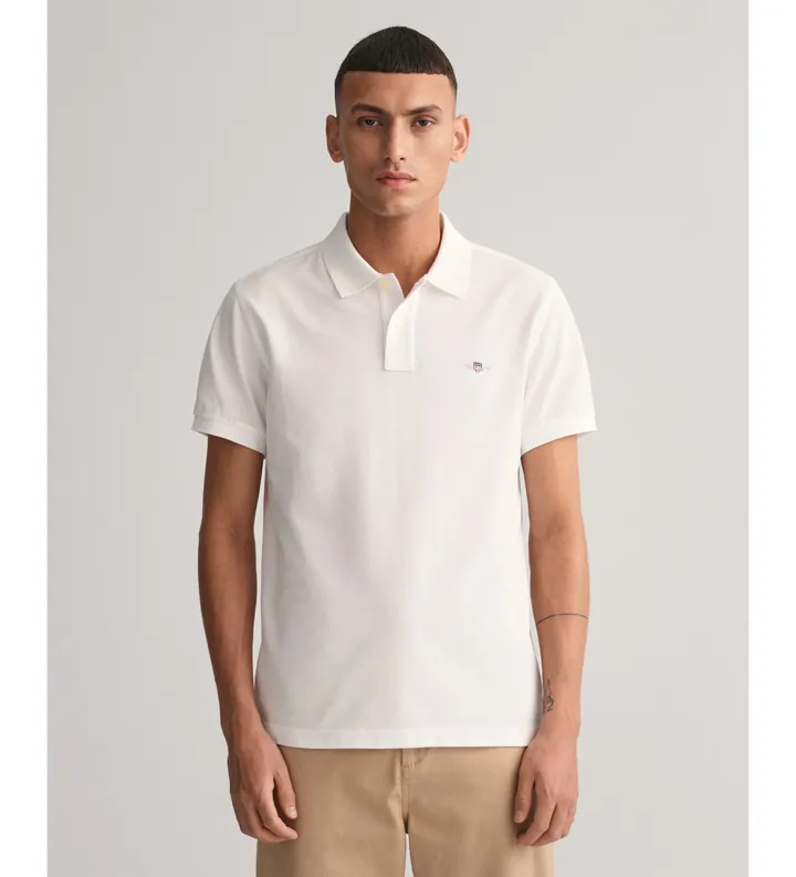 Gant para hombre. 2220 Polo Piqué Slim Fit Shield blanco (L), Casual, Algodón, Clásico, Manga corta