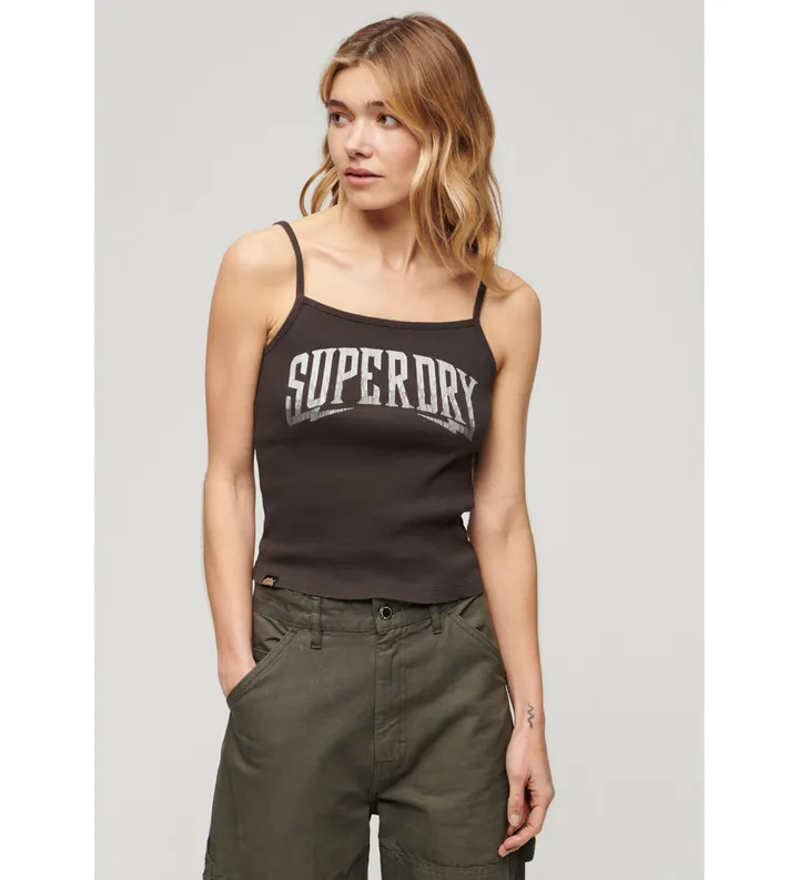 Superdry para mujer. W6011887A Camiseta gráfica Retro Rocker gris oscuro (L/XL), Casual, Sin mangas / Tirantes, Algodón Orgánico, Sostenible