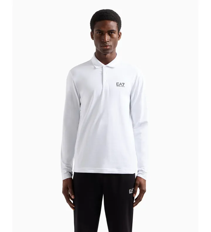 EA7 para hombre. 8NPF15_PJVQZ Polo de manga larga Core Identity en algodón elástico blanco (3XL), Casual