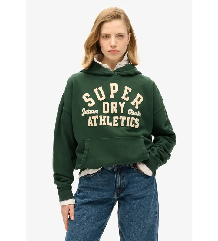 Superdry para mujer. W2012137A Sudadera Athletic verde (L), Casual, Algodón, Algodón Orgánico