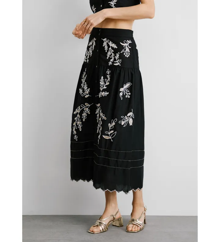 Pepe Jeans para mujer. PL901216 Falda midi Epsom negro (L), Casual, Algodón