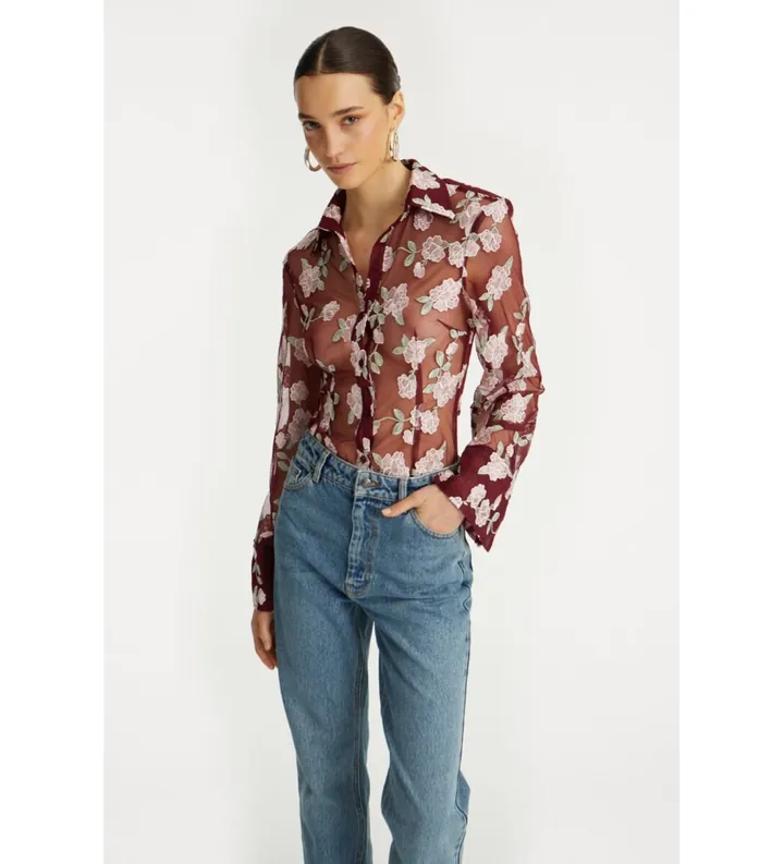 Rotate para mujer. 1145092934 Camisa Enolia granate (34), Casual, Fiesta, Manga larga, Poliéster Reciclado, Sostenible