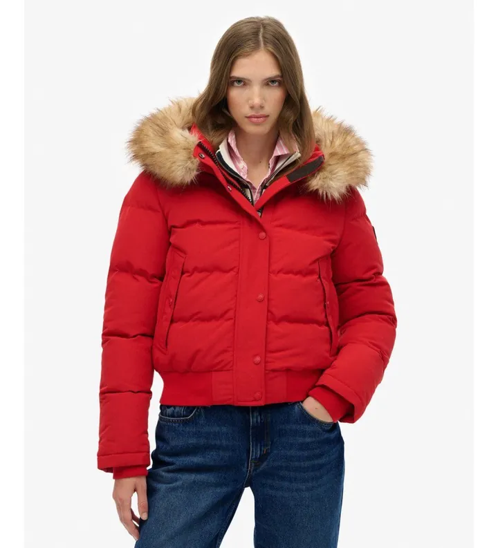 Superdry para mujer. W5011785A Chaqueta Everst Bomber rojo (L), Negro, Casual, Poliéster