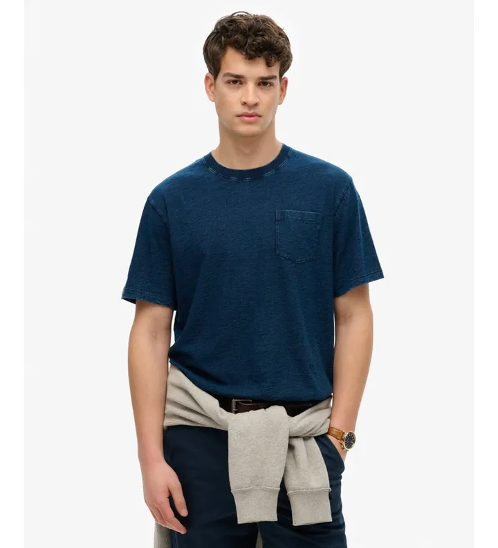 Superdry para hombre. M1012096A Camiseta Merchant Pocket marino (L), Casual, Algodón, Manga corta