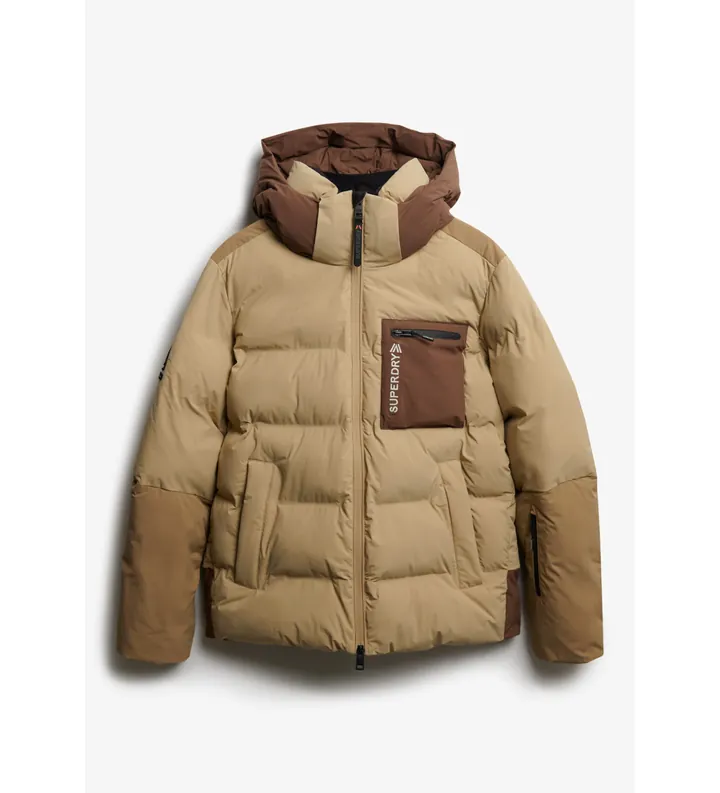 Superdry para hombre. MS110189A Chaqueta Ski Sport beige (L), Deportivo, Nylon, Nieve, Poliéster Reciclado, Sostenible