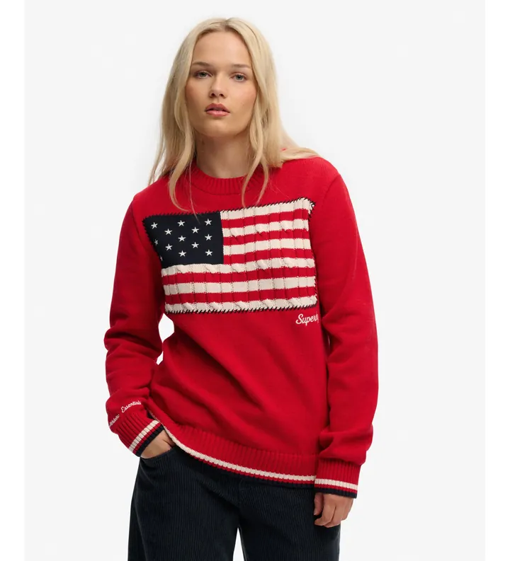 Superdry para mujer. W6110713A Jersey America Flag rojo (L), Casual, Algodón
