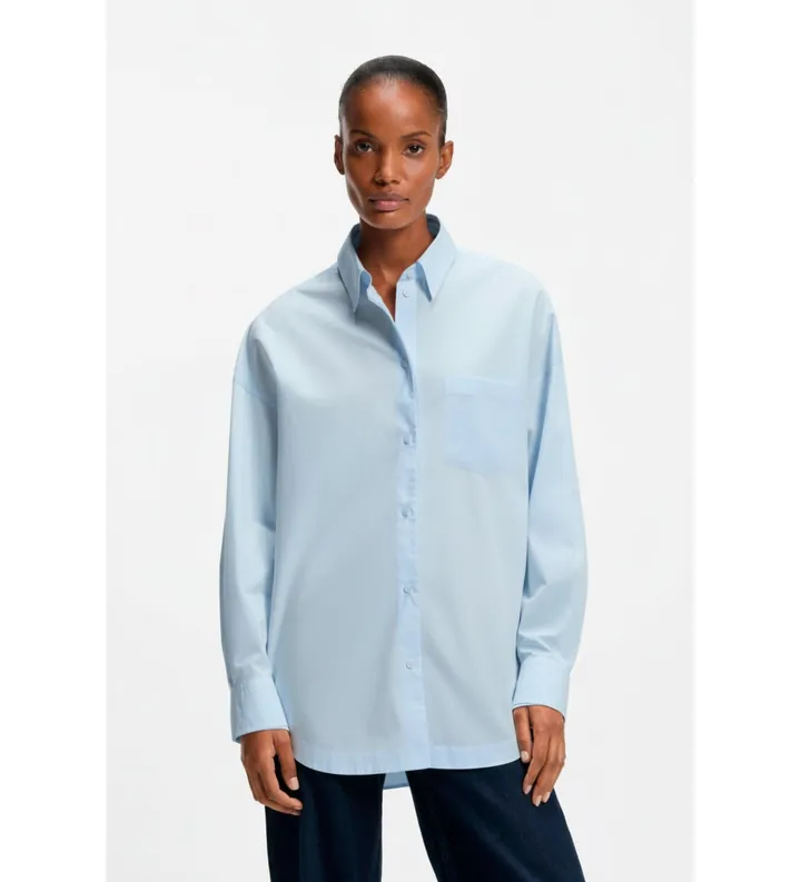BOSS para mujer. 50553532 Camisa Bonsta azul (34), Casual, Algodón, Manga larga
