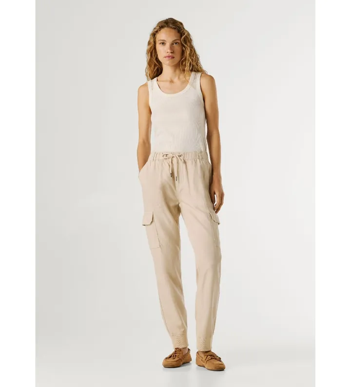 Pepe Jeans para mujer. PL2100040 Pantalón Jogger Mid Waist Slim beige (25), Casual, Lyocell