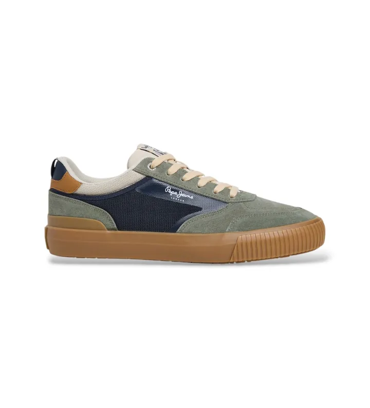 Pepe Jeans para hombre. PMS300019 Zapatillas de piel Nolan Street verde (41), Plano, Ante, Cordones, Casual