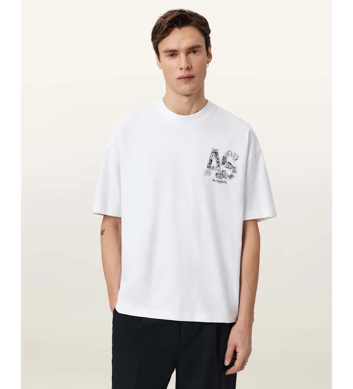 ALL SAINTS para hombre. M031PE Camiseta Mixtape blanco (L), Casual, Algodón, Manga corta