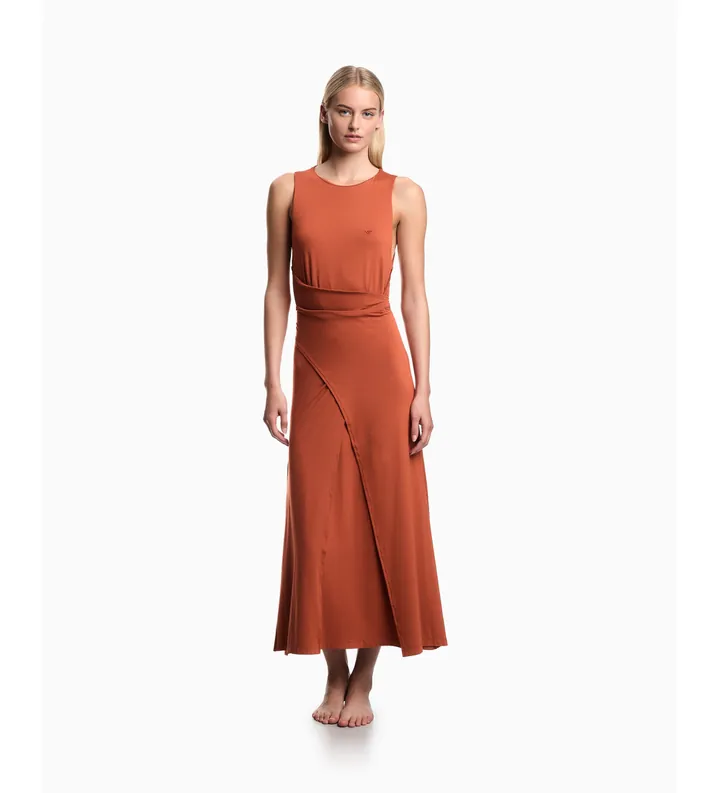 Emporio Armani para mujer. EW003413_AF20240 Vestido Tone naranja (L), Casual, Viscosa, Sin mangas / Tirantes