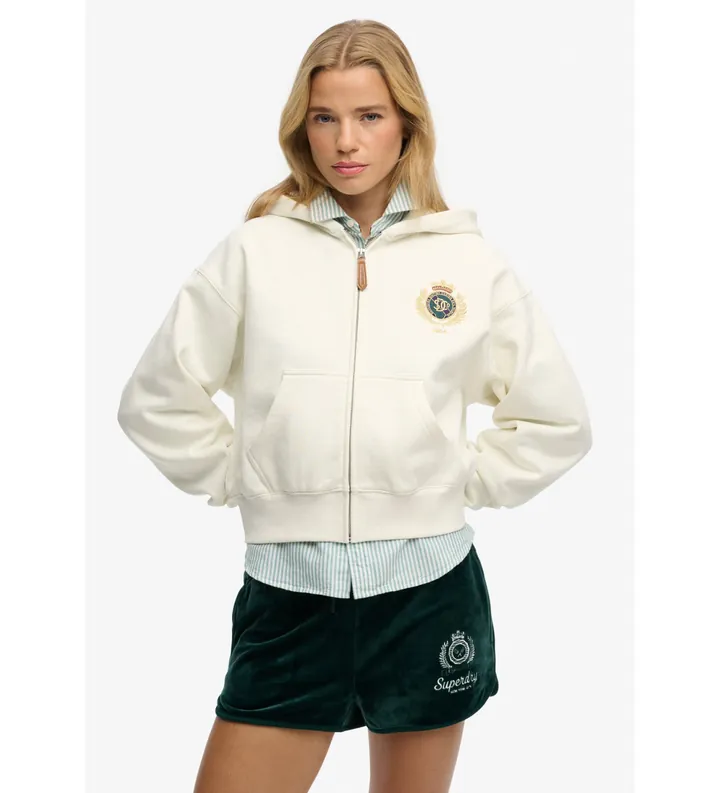 Superdry para mujer. W2012590A Sudadera Country Club Ziphood blanco roto (L), Casual, Algodón