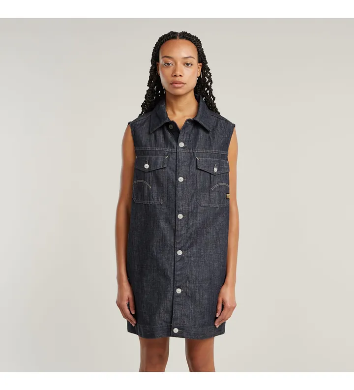 G-Star para mujer. D26352-D301-001 Vestido Oversized azul (M), Casual, Denim, Sin mangas / Tirantes, Algodón Orgánico, Sostenible