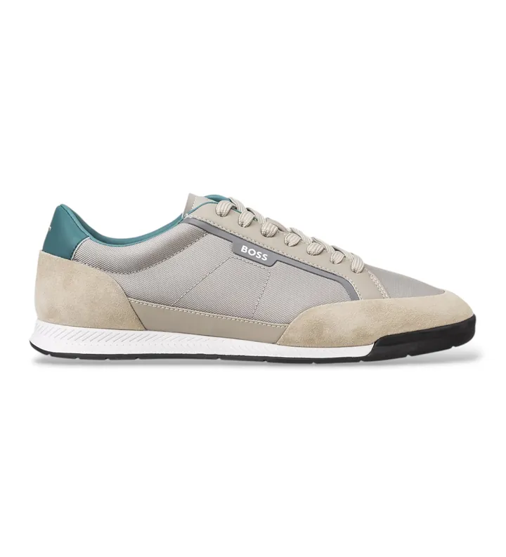 BOSS para hombre. 50568486 Zapatillas con ribete de ante y suela estriada beige (40), Plano, Cordones, Casual