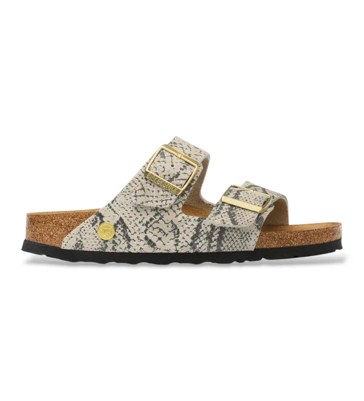 Birkenstock para mujer. 1033065 Sandalias de Piel Arizona (Ajuste Estrecho) beige (36), Plano, Ante, Ninguno, Casual, Animal print