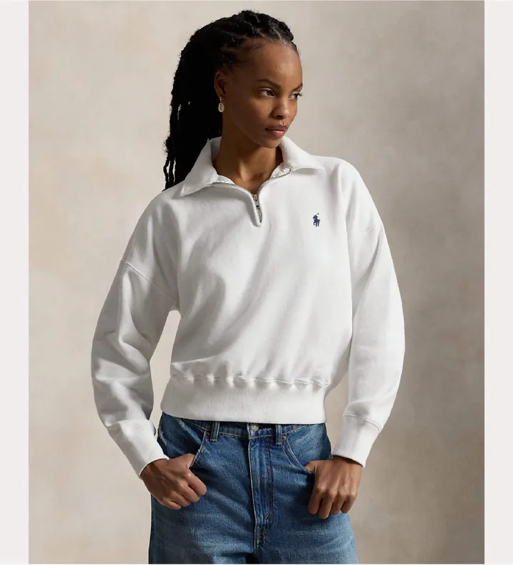 Polo Ralph Lauren para mujer. 211B18686001 Jersey de felpa ligera con cremallera blanco (L), Casual, Algodón