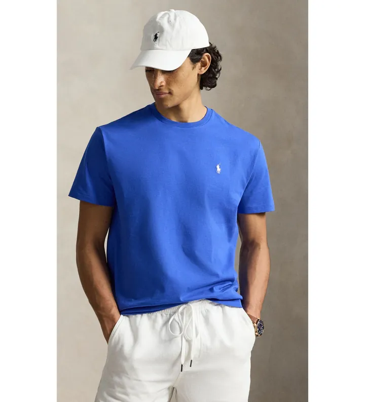 Polo Ralph Lauren para hombre. 710671438532 Camiseta de punto Custom Slim Fit azul medio (L), Casual, Algodón, Manga corta