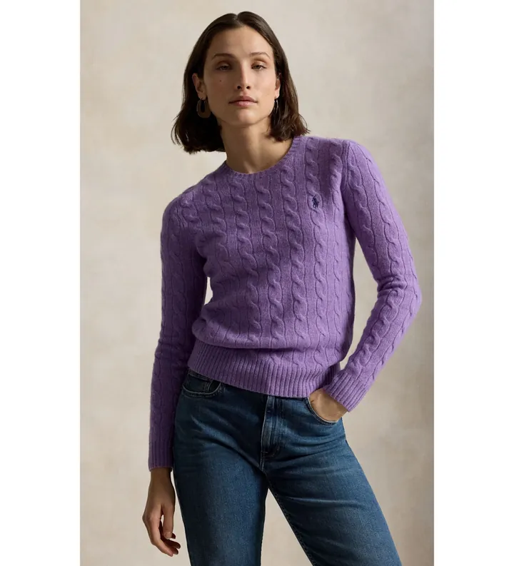Polo Ralph Lauren para mujer. 211971865502 Jersey de lana y cachemira lila (L), Casual, Manga larga