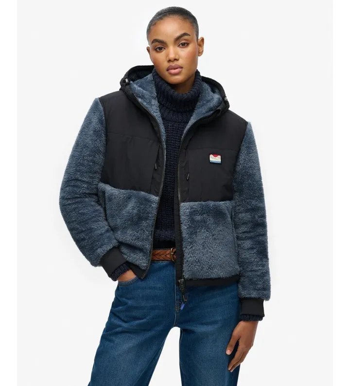 Superdry para mujer. W5012156A Chaqueta Super Soft Hybrid marino (L), Negro, Casual, Poliéster