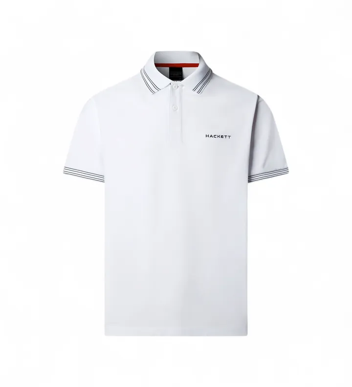 Hackett London para hombre. HM5600231 Polo Micro Tip blanco (L), Casual, Algodón, Manga corta