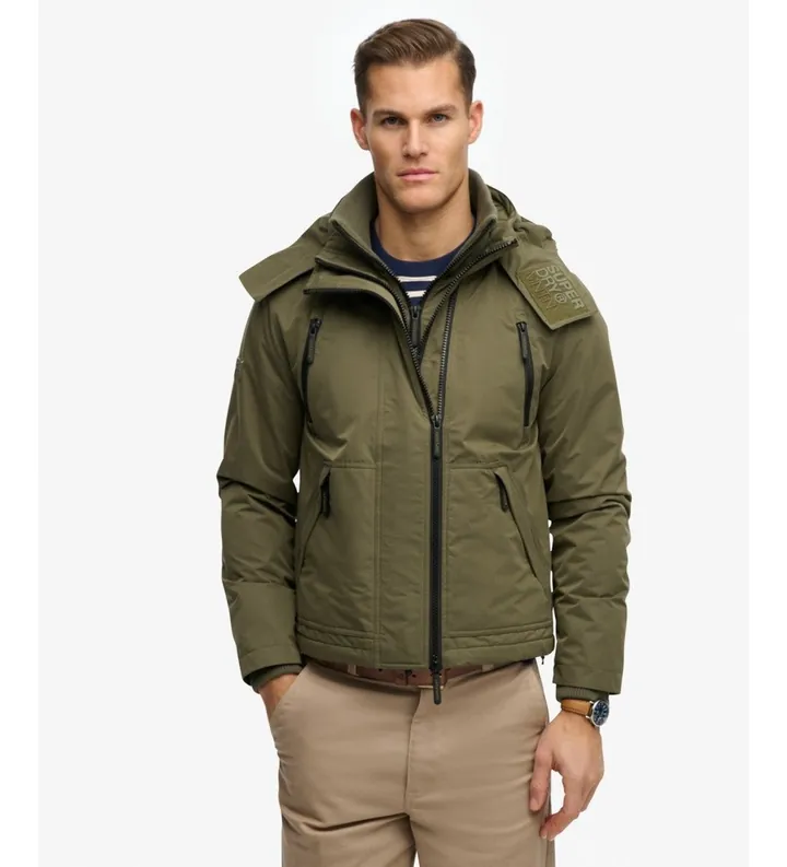 Superdry para hombre. M5012422A Chaqueta Hooded MF Arctic verde (L), Casual, Poliéster Reciclado