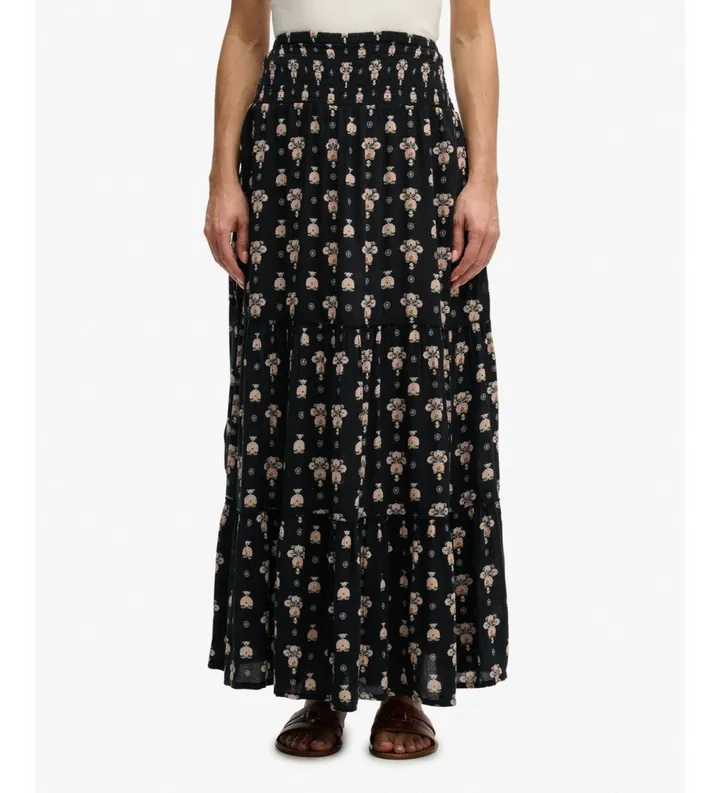 Superdry para mujer. W7210394A Falda estampado floral negro (L), Casual, Tela