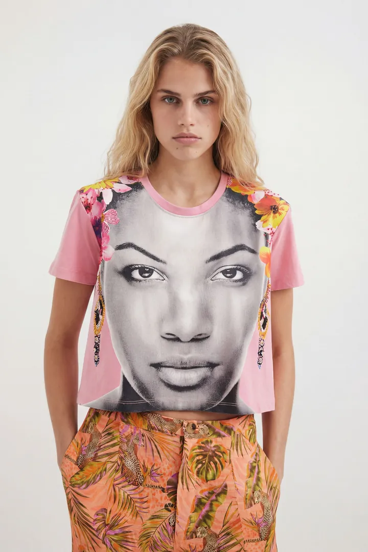 Desigual, Camiseta arty cuentas, Algodon, Rojo, L