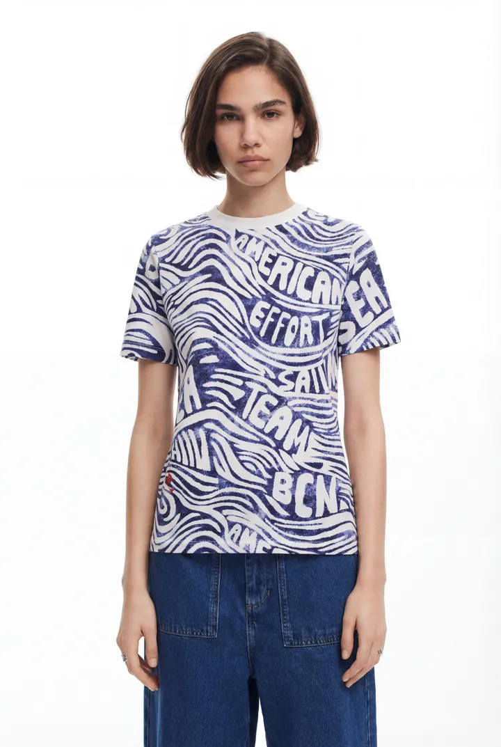 Desigual, Camiseta azul American Magic, Algodon, Azul, L