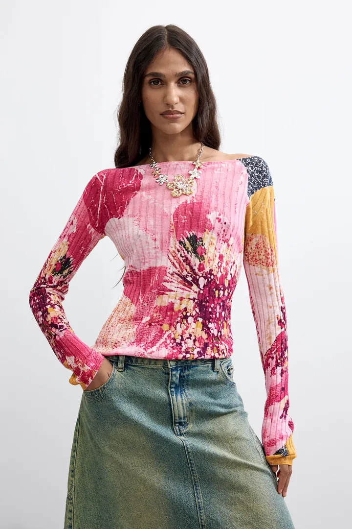 Desigual, Jersey Estampado Flores, Mujer, Rojo, L