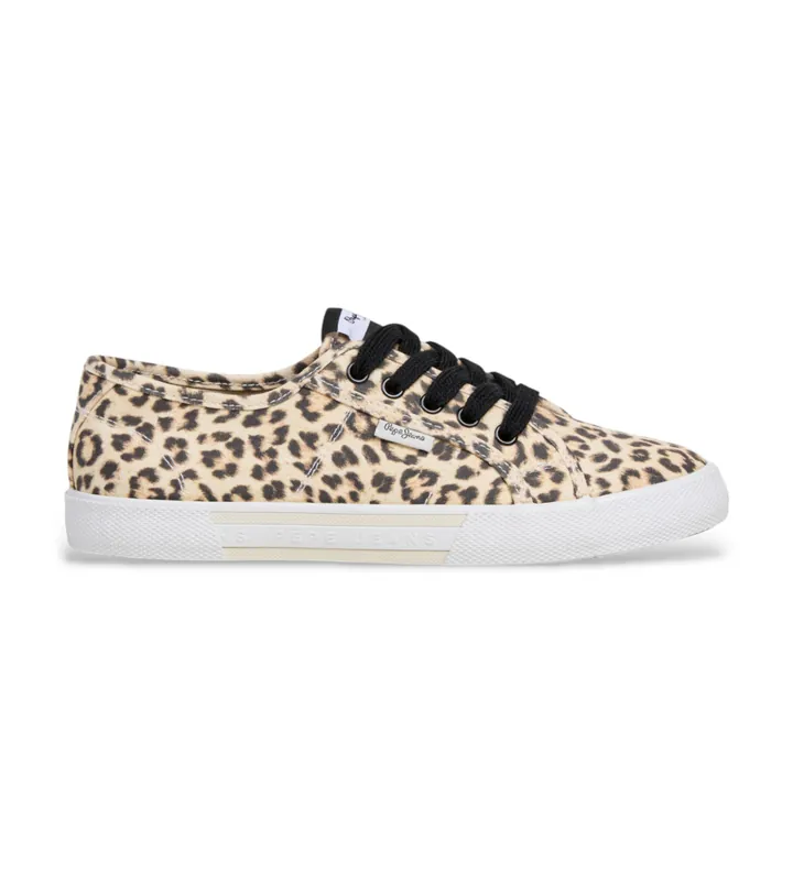 Pepe Jeans para mujer. PLS300023 Zapatillas Brady Leo beige (38), Tela, Plano, Cordones, Casual, Animal print