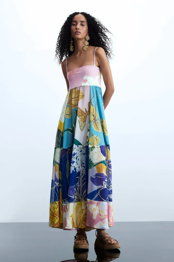 Desigual, Vestido largo estampado, Mujer, Poliester, L