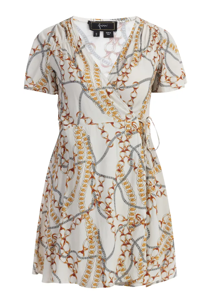 faina Vestido marrón / gris plateado / naranja / blanco perla