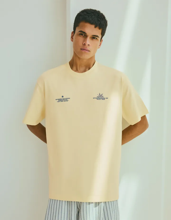 Bershka Camiseta Manga Corta Print Hombre L Amarillo