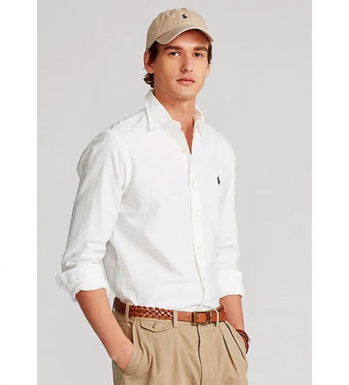 Polo Ralph Lauren para hombre. 710772290003 Camisa Oxford Custom Fit blanco (L), Casual, Algodón, Manga larga