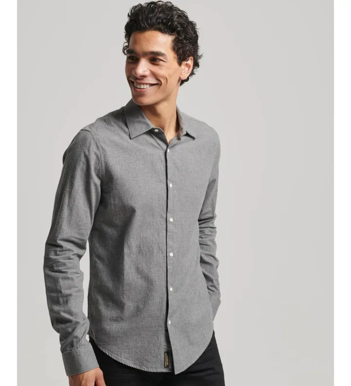 Superdry para hombre. M4010710A Camisa de vestir de algodón y manga larga gris (M), Casual