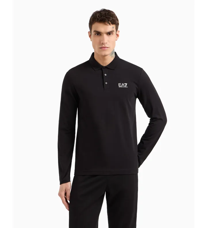 EA7 para hombre. 8NPF15_PJVQZ Polo de manga larga Core Identity en algodón elástico negro (3XL), Casual