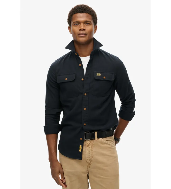 Superdry para hombre. M4010723A Camisa Flannel Work negro (L), Casual, Manga larga, Algodón Orgánico, Sostenible