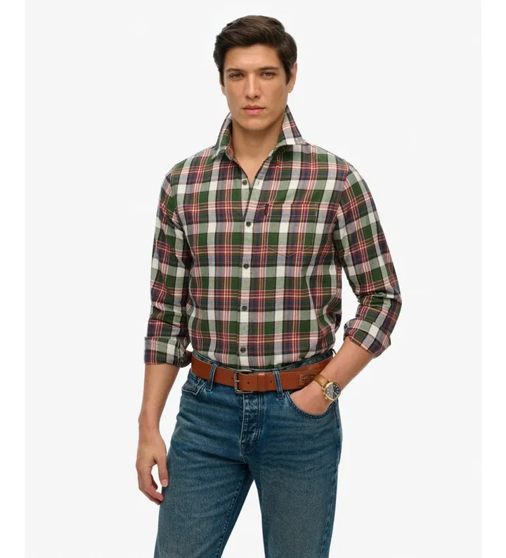 Superdry para hombre. M4010737A Camisa Vintage Check verde (L), Casual, Algodón, Manga larga