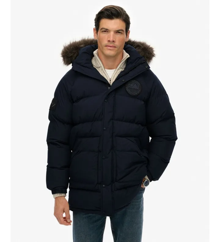 Superdry para hombre. M5012208A Parka Larga Everest Baffled marino (L), Casual, Poliéster
