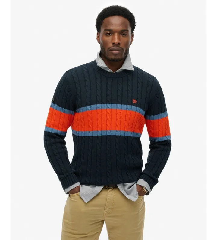 Superdry para hombre. M6110710A Jersey Raya marino (L), Casual, Algodón