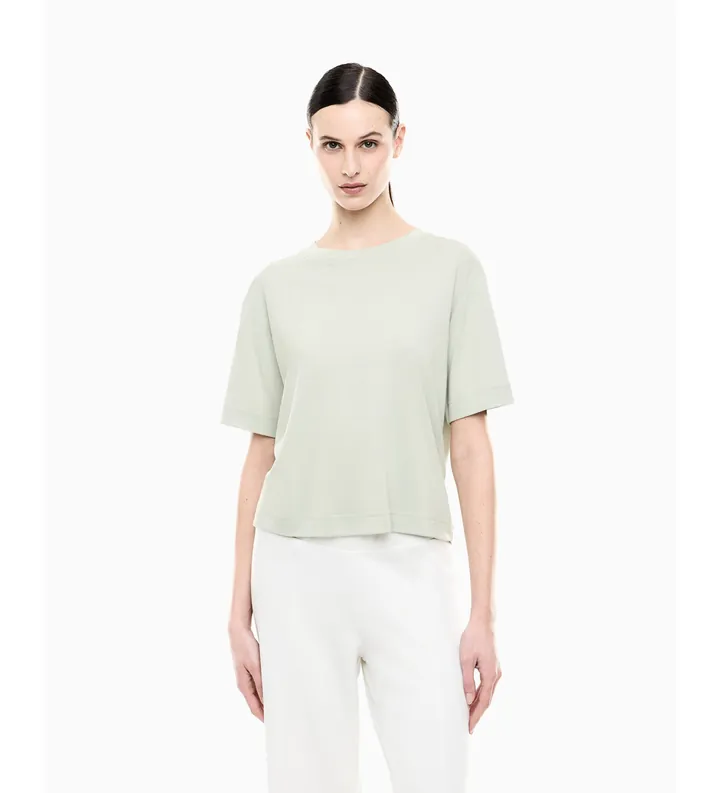 EA7 para mujer. 7W001015_AF13919 Camiseta en mezcla de viscosa Precious verde (L), Casual, Deportivo, Manga corta